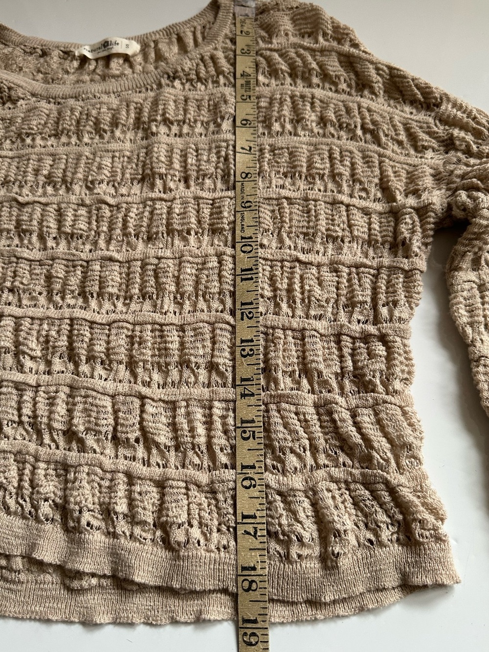 Natural Life Emily Textured Open Knit Sweater Size S Beige Cropped Boho - Picture 10 of 11